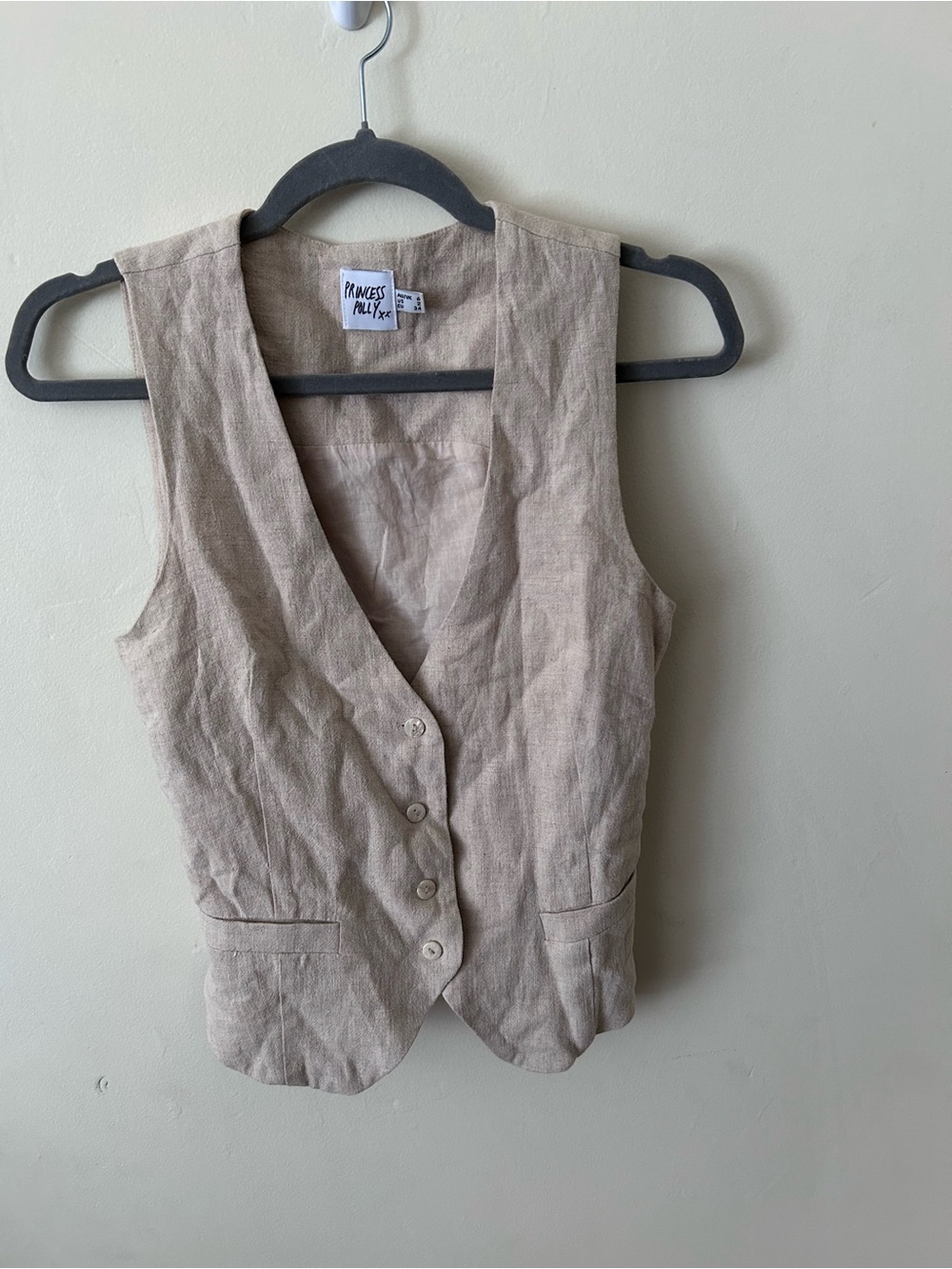 Princess Polly Neutral Linen Vest in Beige